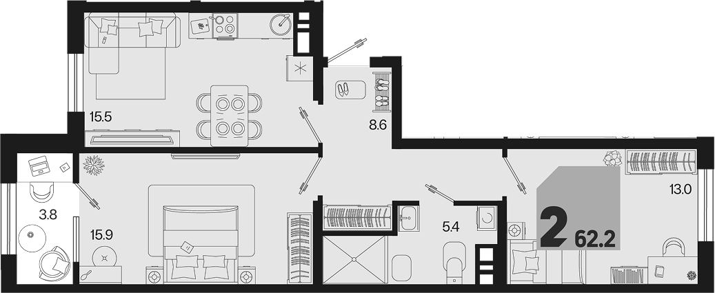 2-комн. квартира, 58.4 м² в ЖК Первое место — фото 2