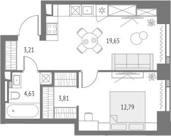 2-комн., 44.09 м², 40/46 этаж, ЖК «Апсайд Тауэрс»