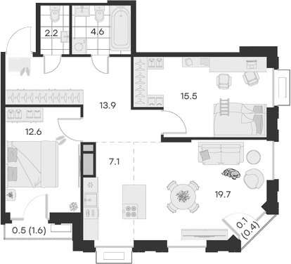 3-комн., 75.6 м², 3/4 этаж, ЖК «Михалевич»