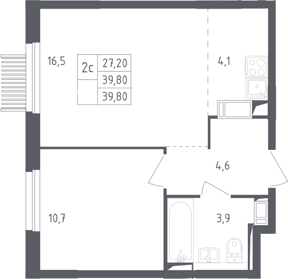 2-комн., 39.8 м², 17/17 этаж, ЖК «Мытищи Парк»