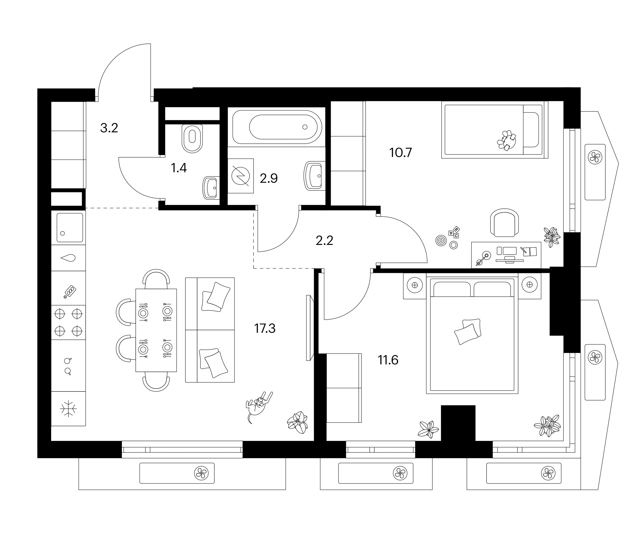 2-комн., 49.3 м², 7/23 этаж, ЖК «Мичуринский парк»