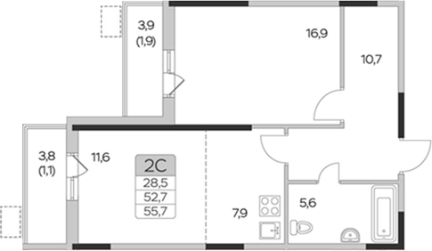2-комн., 52.7 м², 4/9 этаж, ЖК «Пироговская ривьера. Мытищи»