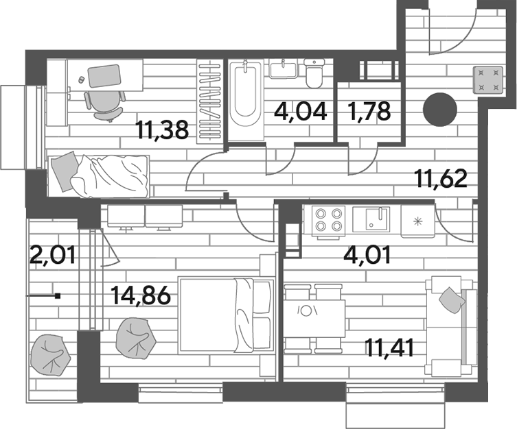 3-комн., 59.1 м², 3/9 этаж, ЖК «Публицист»