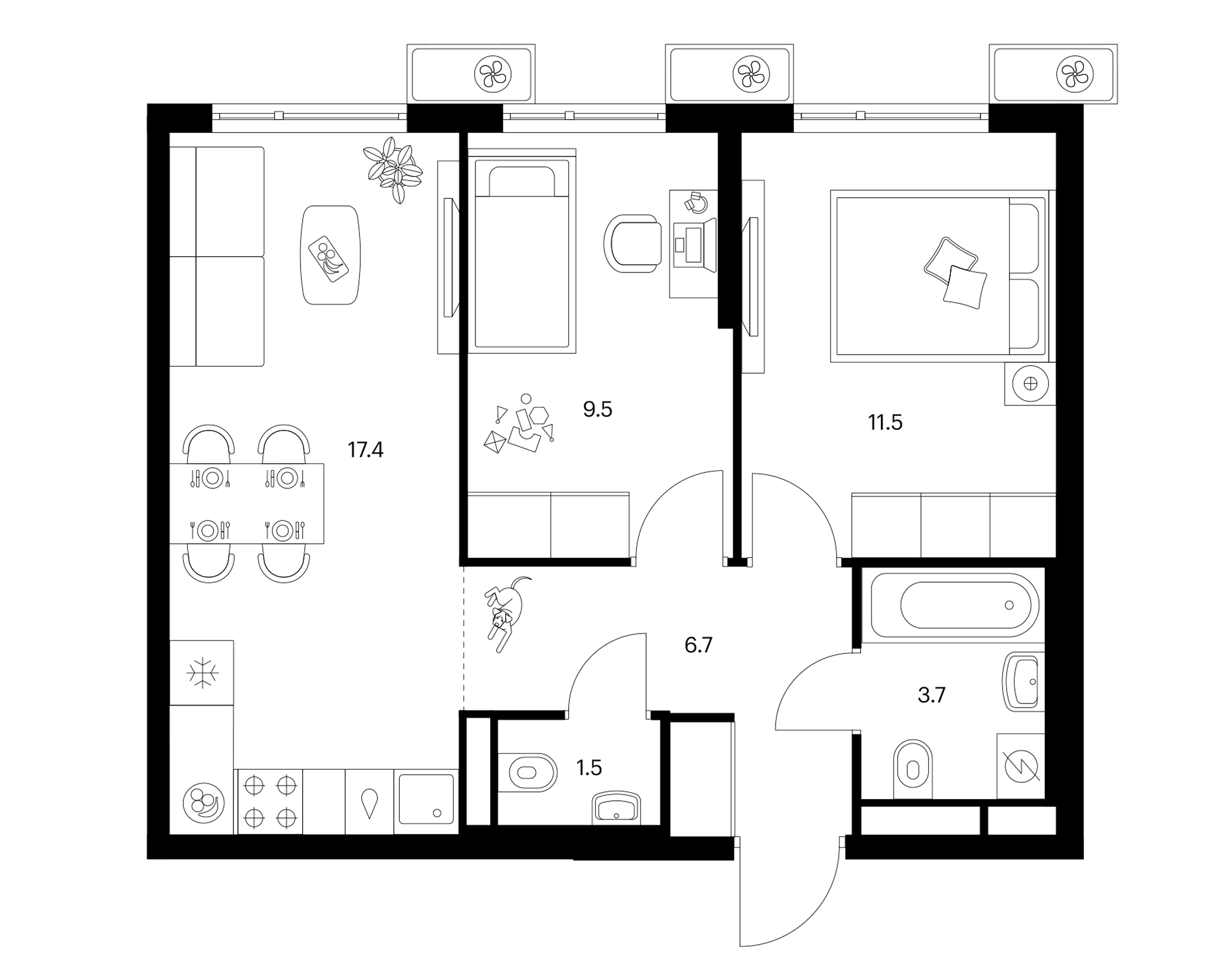 2-комн., 50.3 м², 11/25 этаж, ЖК «Белая Дача парк»