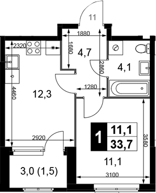1-комн., 32.2 м², 8/10 этаж, ЖК «1-й Химкинский»