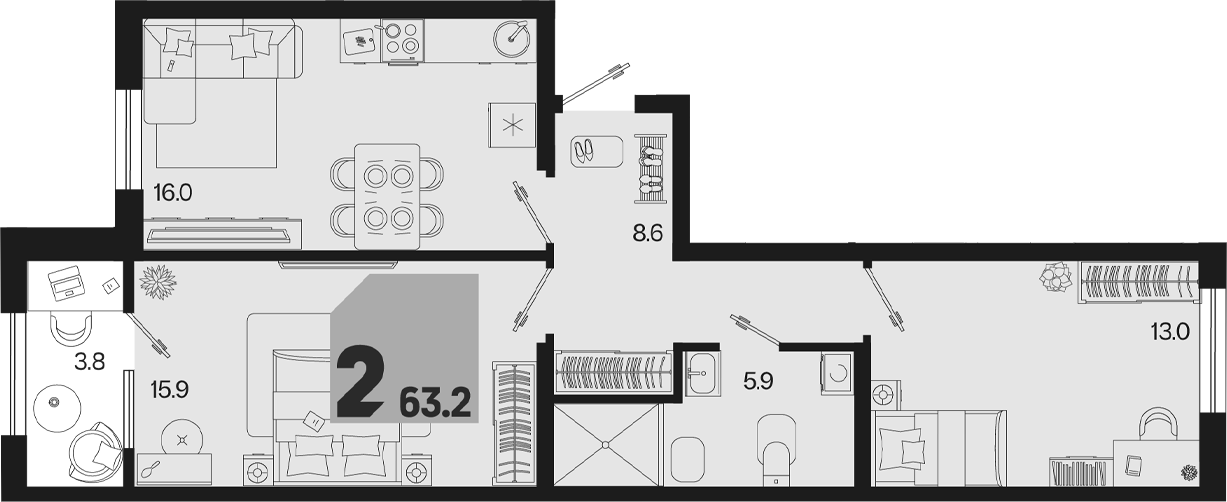 3-комн. квартира, 59.4 м² в ЖК Первое место — фото 2