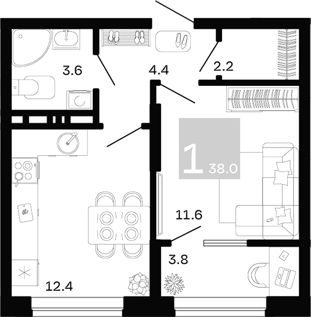 1-комн. квартира, 34.2 м² в ЖК Хозяин Морей — фото 2