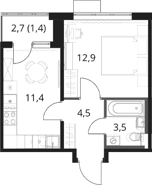 1-комн., 32.3 м², 8/16 этаж, ЖК «1-й Шереметьевский»