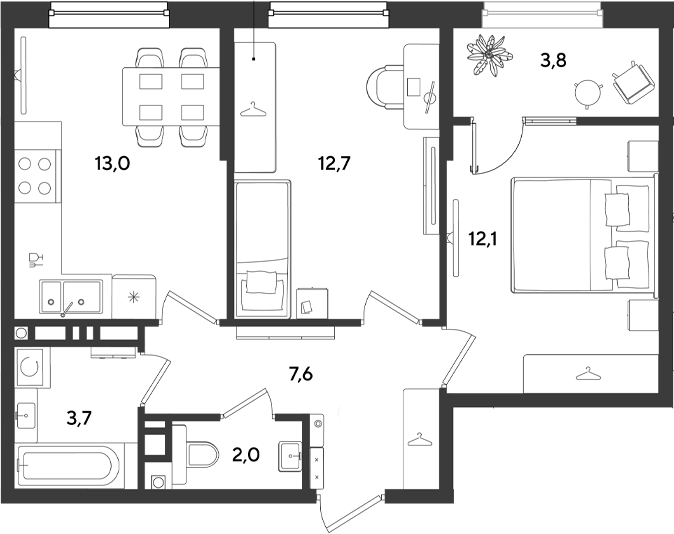 2-комн. квартира, 51.1 м² в ЖК Ридз — фото 2