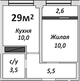 1-комн., 29 м², 6/9 этаж, ЖК «Европейский»
