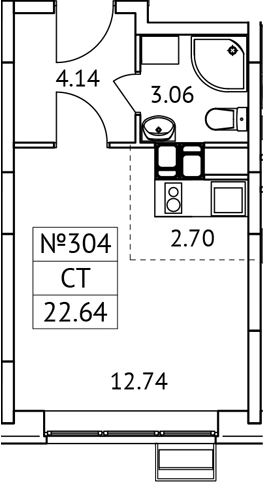 Студия, 22.64 м², 7/17 этаж, ЖК «Новотомилино»