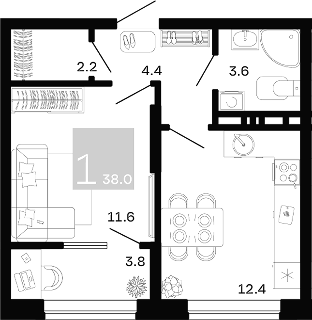 1-комн. квартира, 34.2 м² в ЖК Хозяин Морей — фото 2