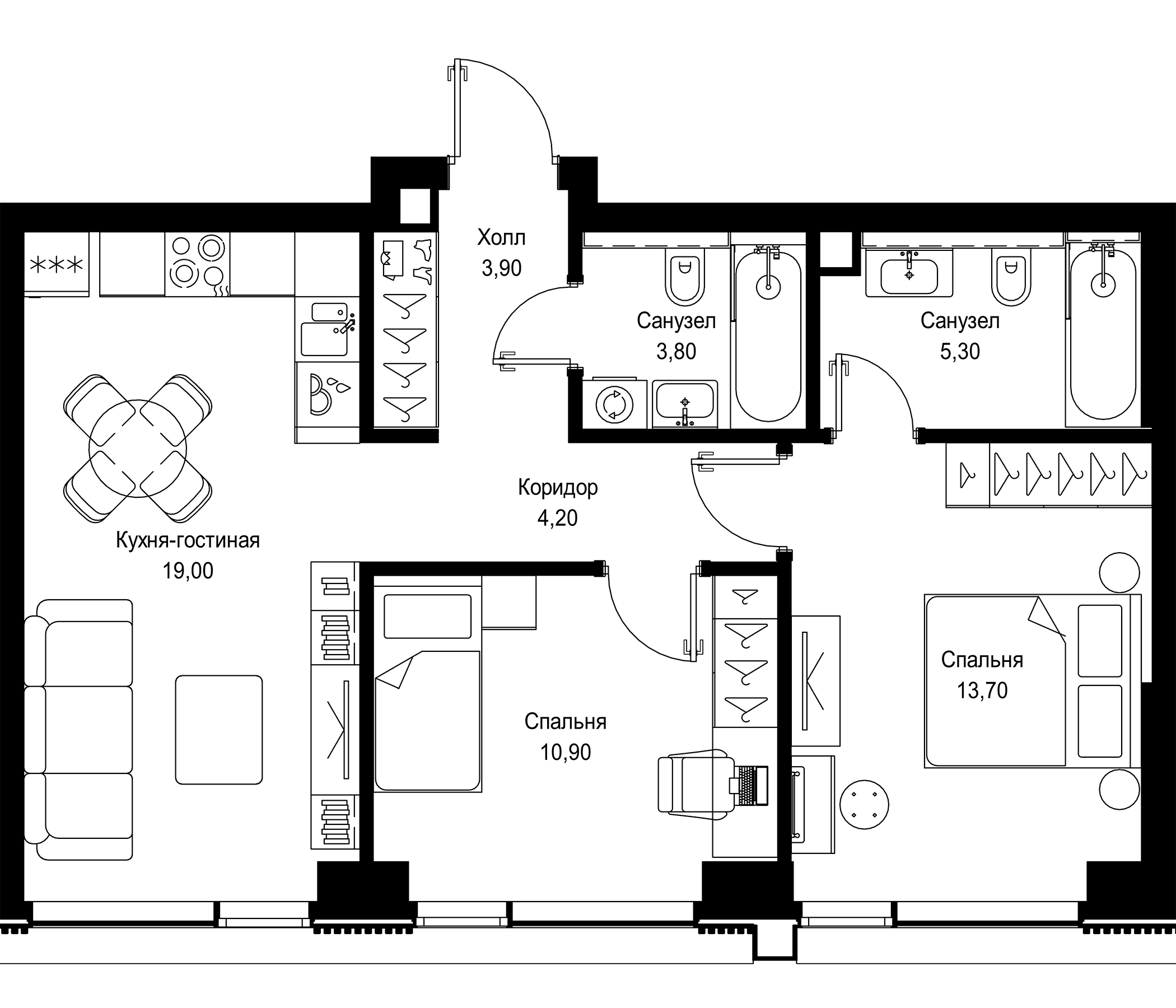 3-комн., 60.5 м², 5/36 этаж, ЖК «СИТИДЗЕН»