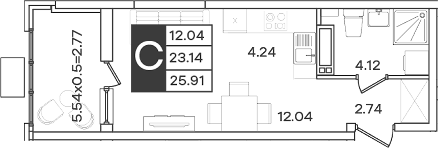Студия, 23.14 м², 17/18 этаж, ЖК «Сюжеты»