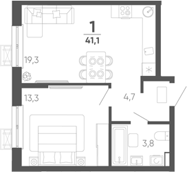 1-комн. квартира, 41.1 м² в ЖК Барса — фото 2