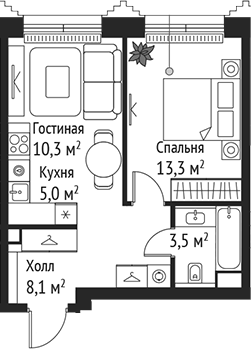 2-комн., 40.2 м², 16/59 этаж, ЖК «СЕТ»