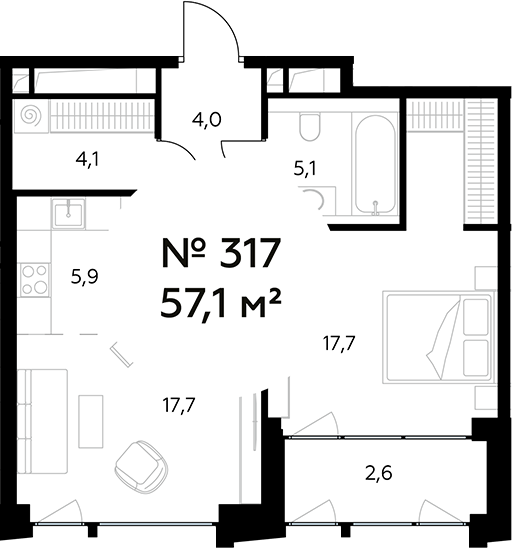 2-комн., 54.5 м², 9/12 этаж, ЖК «Монблан»