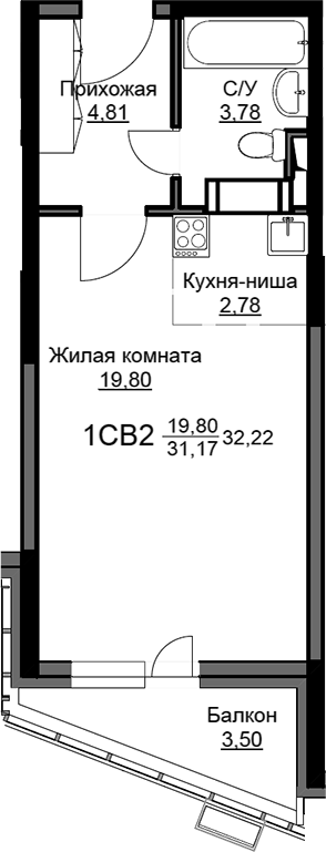 Студия, 31.17 м², 14/17 этаж, ЖК «Соболевка»