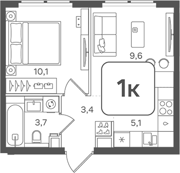 2-комн., 31.9 м², 22/31 этаж, ЖК «НАЗАРЕ»