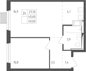 2-комн., 39.9 м², 3/17 этаж, ЖК «Мытищи Парк»