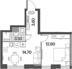 2-комн., 34.7 м², 34/58 этаж, ЖК «Обручева 30»