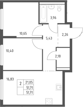 3-комн., 51.71 м², 8/9 этаж, ЖК «Большое Юрлово»