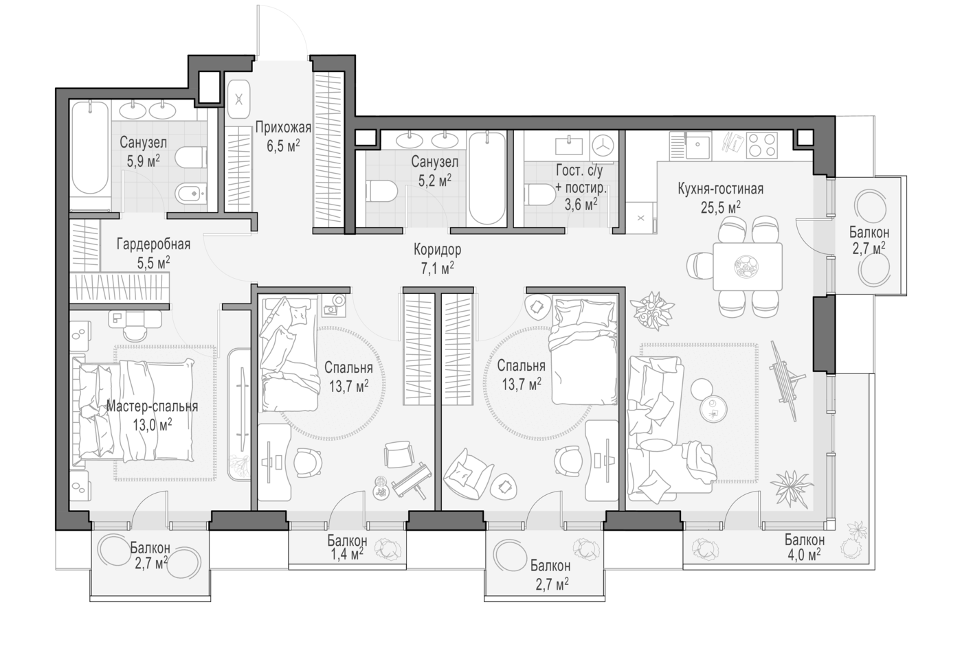 4+ комнаты, 99.95 м², 2/9 этаж, ЖК «Квартал Тишинский бульвар»