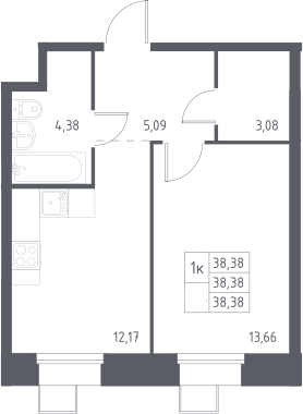 1-комн., 38.38 м², 2/23 этаж, ЖК «Тропарево Парк»