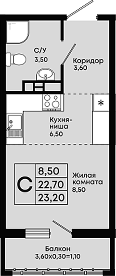 Студия, 22.1 м², 18/18 этаж, ЖК «Премьер»