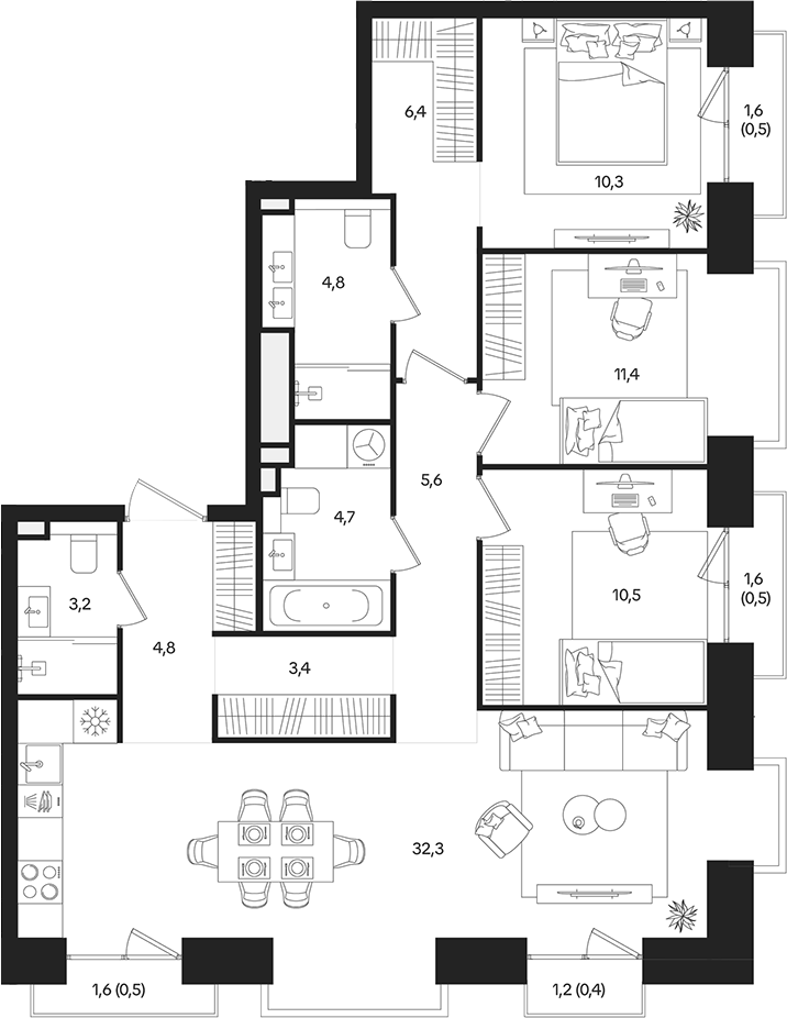 4+ комнаты, 97.4 м², 26/27 этаж, ЖК «ТАТУМ»