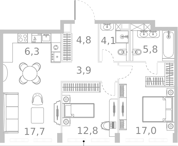 3-комн., 72.4 м², 41/46 этаж, ЖК «Ривер Парк Кутузовский»