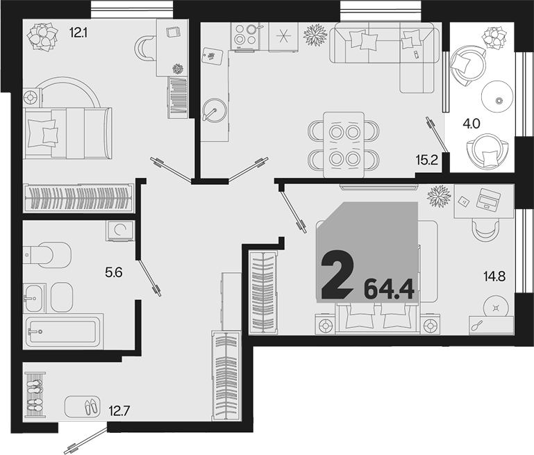 2-комн. квартира, 60.4 м² в ЖК Первое место — фото 2