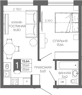 1-комн. квартира, 37.69 м² в ЖК Иначе в Молодежном — фото 2