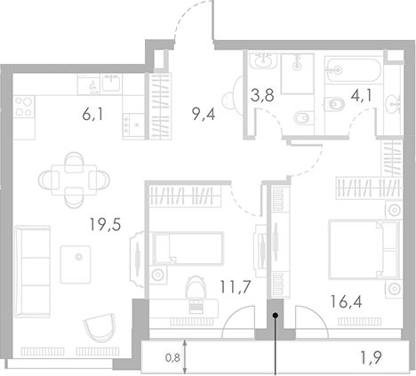 3-комн., 71 м², 19/46 этаж, ЖК «Ривер Парк Кутузовский»