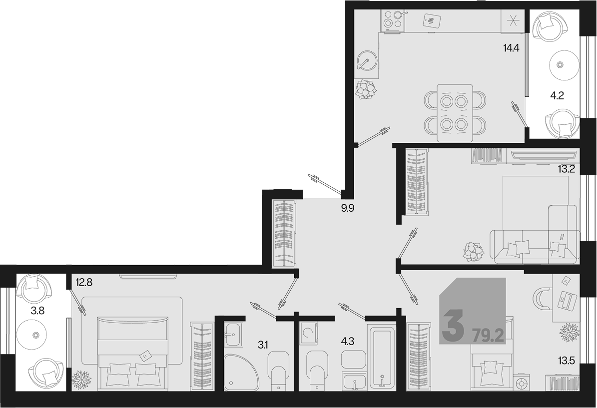 3-комн. квартира, 71.2 м² в ЖК Первое место — фото 2