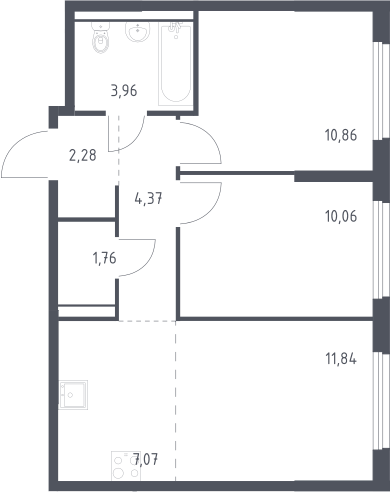 3-комн., 52.2 м², 15/17 этаж, ЖК «Пригород Лесное»