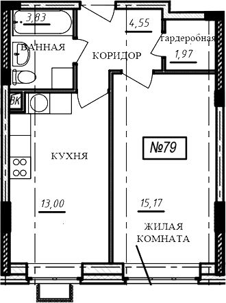 1-комн., 38.5 м², 2/16 этаж, ЖК «Краснофлотский»