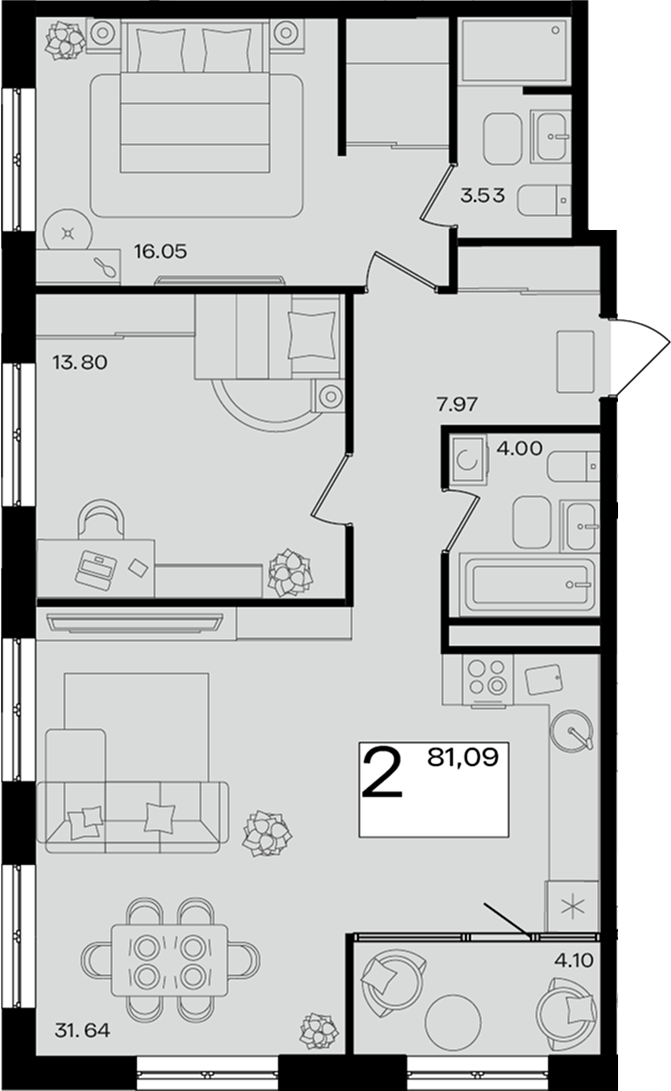 3-комн. квартира, 76.99 м² в ЖК Патрики — фото 2
