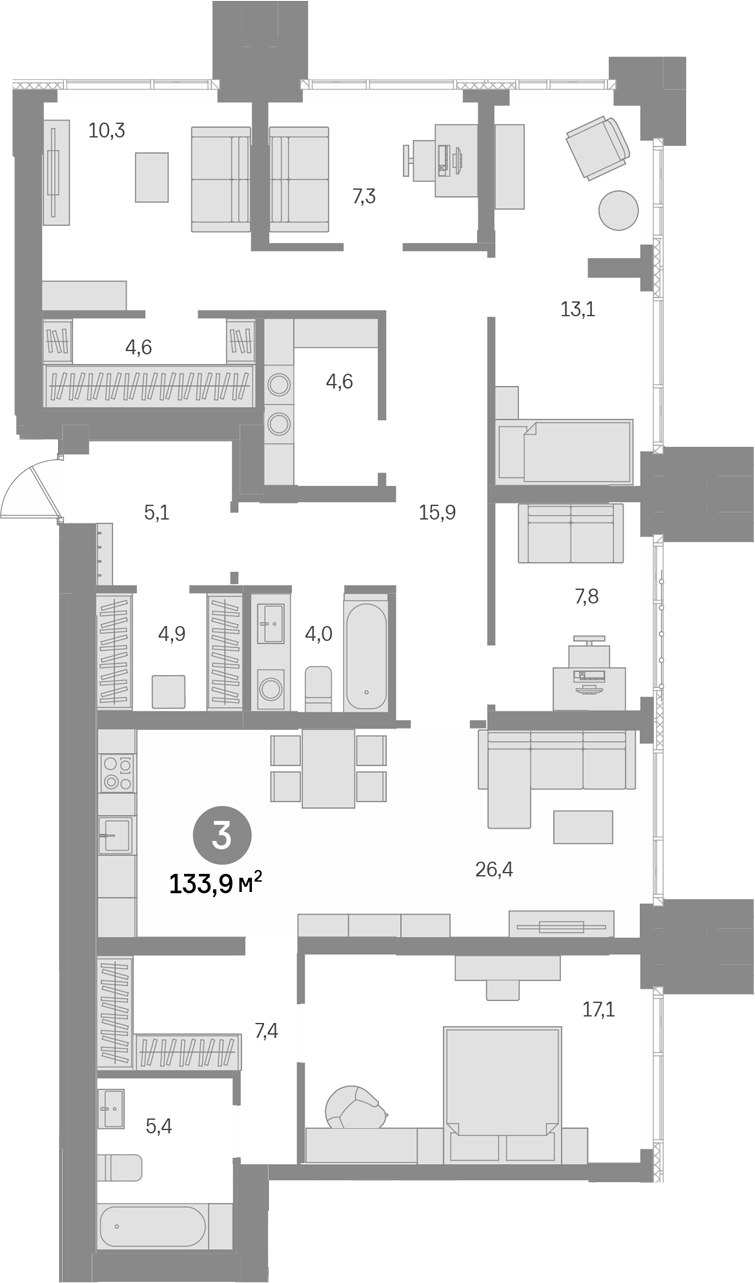 4+ комнаты, 133.9 м², 8/24 этаж, ЖК «Квартал Издание»