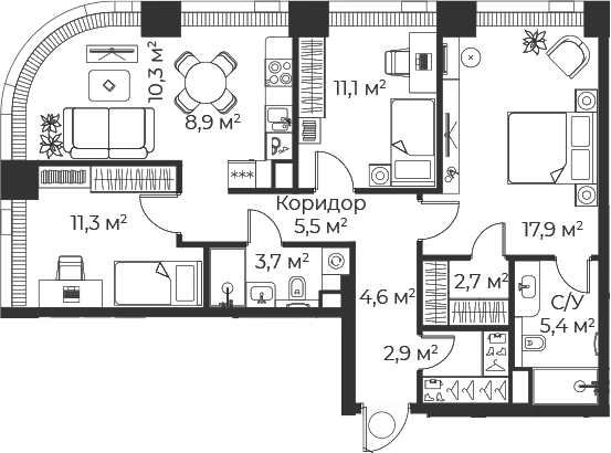 4-комн. Веер