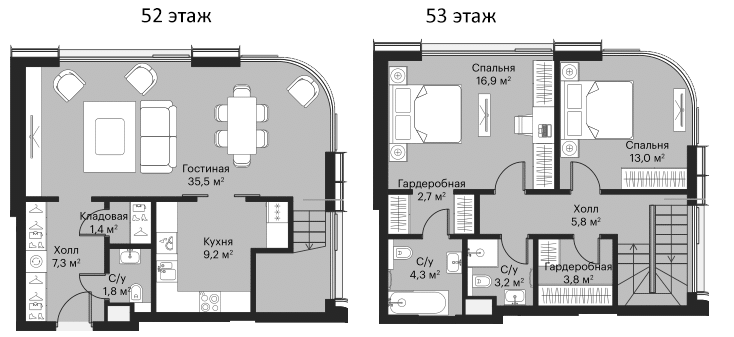 3-комн., 102.6 м², 52/52 этаж, ЖК «Сити Бэй»