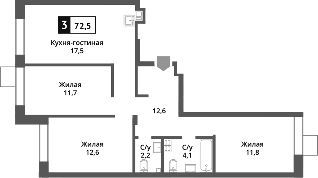 4+ комнаты, 72.5 м², 6/9 этаж, ЖК «Никольский квартал Отрада»