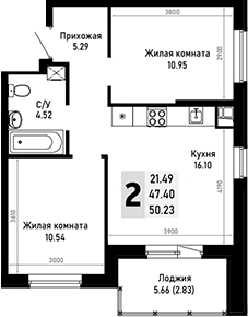 Продается 2-комн. квартира, 47.4 м²
