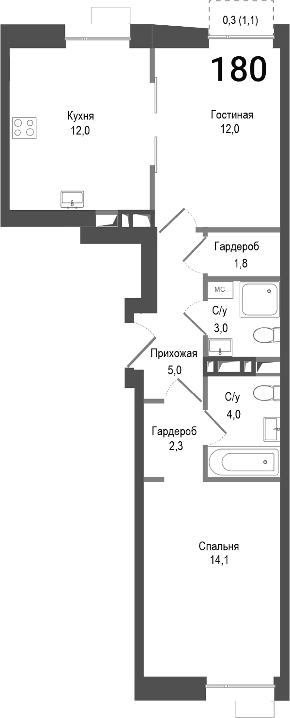 2-комн., 54.2 м², 6/8 этаж, ЖК «Киноквартал»