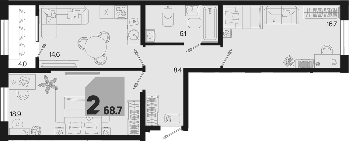 2-комн., 64.7 м², 2/18 этаж, ЖК «Первое место» — фото 2