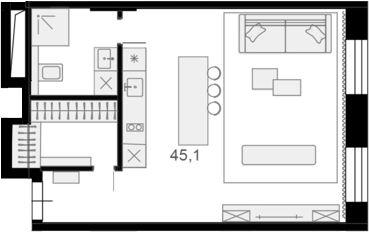 Студия, 45.1 м², 2/13 этаж, ЖК «Резиденции архитекторов»