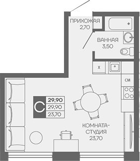 Студия, 29.9 м², 7/9 этаж, ЖК «Иначе в Молодежном»