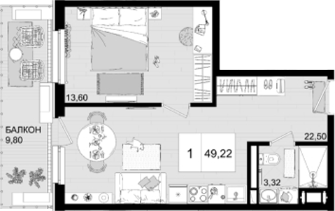 2-комн., 39.42 м², 4/8 этаж, ЖК «IT гостиничный комплекс Корсаков»