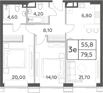 3-комн., 79.5 м², 41/52 этаж, ЖК «Will Towers»