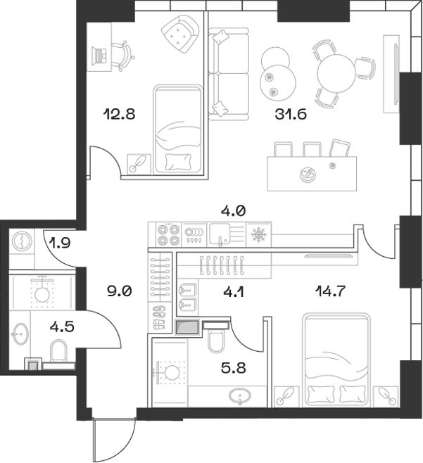 3-комн., 88.1 м², 2/18 этаж, ЖК «SHIFT»